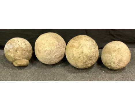 Four stone ball gate finials 
