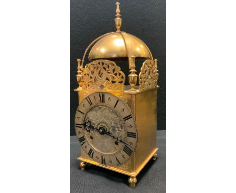 A late 20th century lantern clock, brass case and dial, Roman numerals, mechanical movement, marked J M Wild, Sheffield, 1983