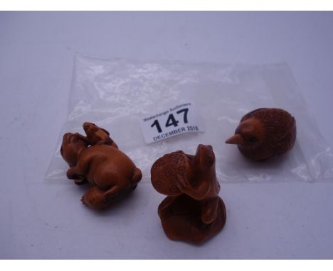 3 x antique style card Netsuke 