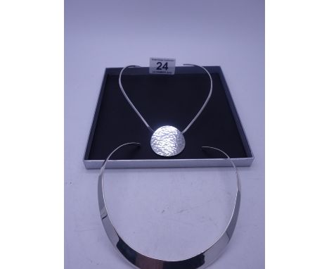 Stylized SILVERchoker with 925 hm and markers mark, makers probably Toko, 1 other wish bone design choker with hand hammered 