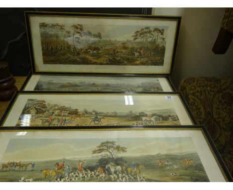 4 x elongated Hunting prints in Hogarth frames, after Sunderland Engravings, dated 1,2,3 &amp; 4, print measures 10" x 26" 