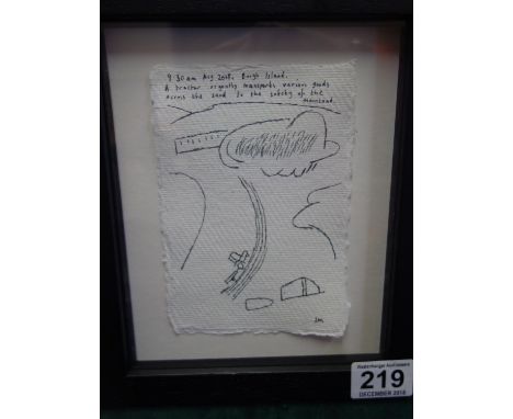 Jim Moir aka Vic  Reeves original drawing Framed and glazed  Burgh Island with Tractor previously exhibited at the Grosvenor 