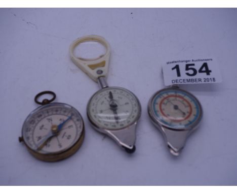 3 x small compass or timing instruments c1950's 