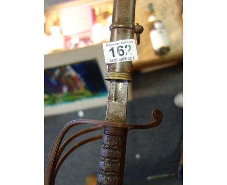 19c Sword and Scabbard, the blade marked E Thurkle, maker of Soho London with etched decorative blade, blade measures 34" lon