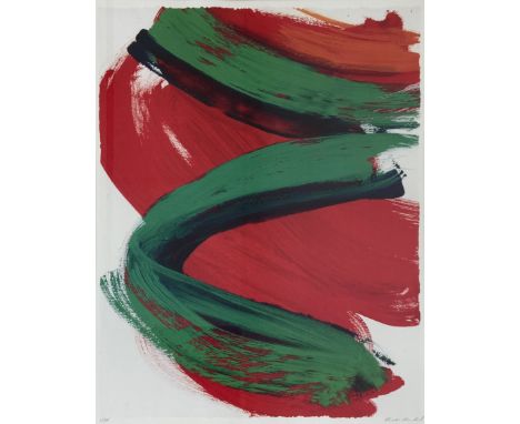 A large contemporary limited edition abstract lithograph, signed to the lower right in a glazed frame. H.96 W.81cm