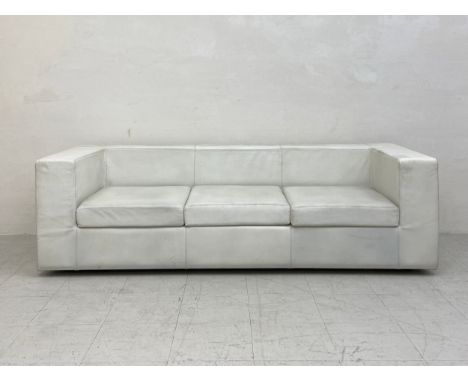 An Italian white leather three seater Throw Away sofa, originally designed by Willie Landels in 1965 for Zanotta, having a ma