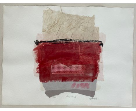 A large contemporary abstract mixed media collage on paper titled 'Celebration II' by Marie Bortolotto, signed to the lower r