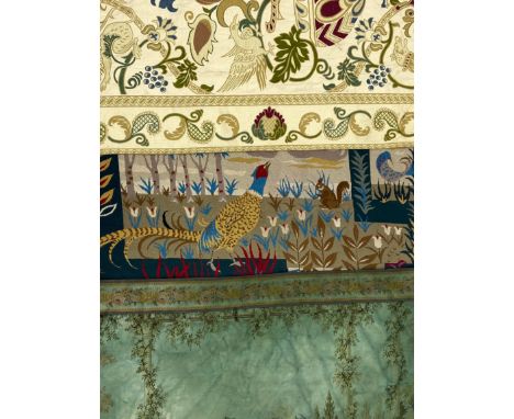 Three needlework textiles to include two large wall hanging tapestries. L.206 W.153cm 