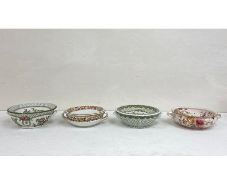 A collection of four 19th century and later porcelain sponge dishes in two parts by Copeland Spode, Minton and others with ma