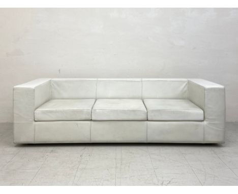 An Italian white leather three seater Throw Away sofa, originally designed by Willie Landels in 1965 for Zanotta, having a ma