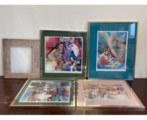 Four 1980s prints by Meredith Miller titled 'Gentle Warrior', 'Heralder of Dreams', 'Temples of Inner Wisdom' and 'Sounds of 