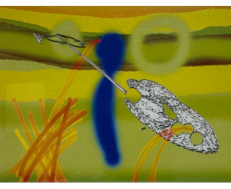 A large contemporary limited edition abstract lithograph, signed to the lower right in a glazed frame. H.80.6 W.96cm