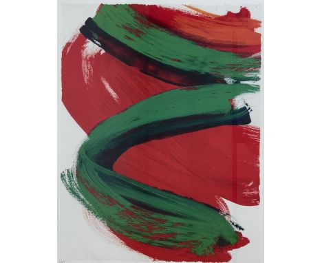 A large contemporary limited edition abstract lithograph, signed to the lower right in a glazed frame. H.96 W.81cm