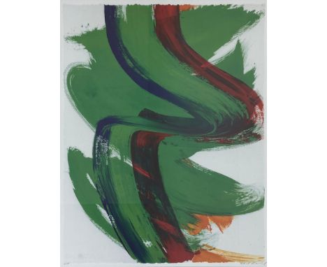 A large contemporary limited edition abstract lithograph, signed to the lower right in a glazed frame. H.96 W.81cm