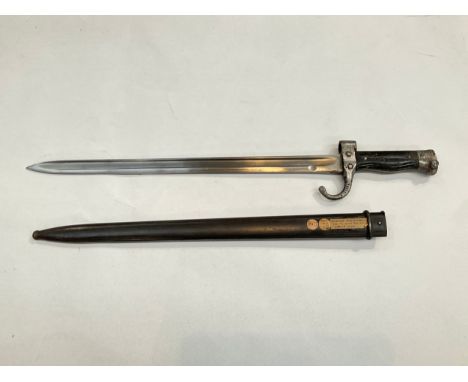 A French Model 1892 bayonet, first pattern, with second pattern muzzle ring, with scabbard 