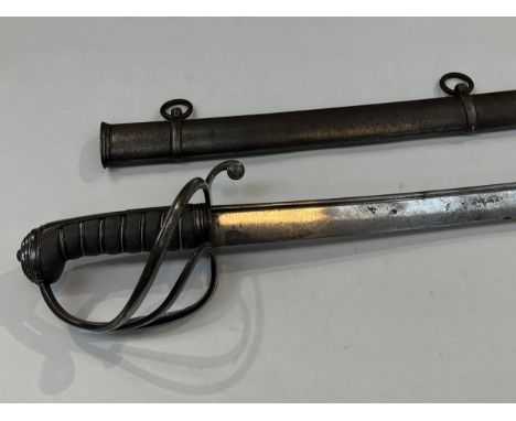 A Victorian 1821 pattern light cavalry officer's sword, the three bar hilt with shagreen ribbed wired grip joining a pipe-bac