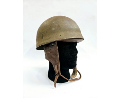 An original WWII 1942 dated British Army Despatch Rider / Airborne pattern steel motorcycle helmet, with original liner stamp