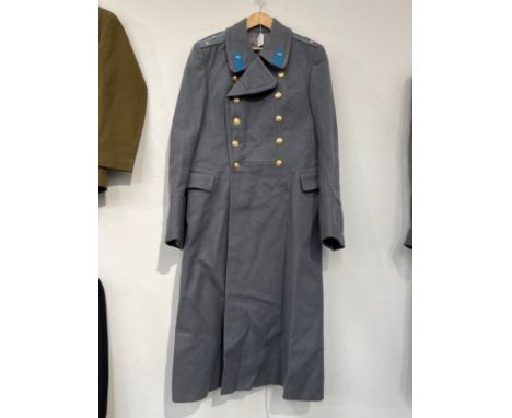 A USSR Russian Soviet Air Force officer's overcoat, three star pips to shoulders 