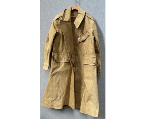 A WWII dispatch rider's overcoat by A, &amp; E Bye Ltd, dated 1945 to label, size 8 
