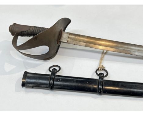 An Italian 1860 trooper’s sword, steel hilt with ribbed leather grip, joining a blade marked with BD and crown proof mark tog