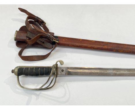 A George V 1821 pattern Royal Artillery officer's sword with leather field scabbard 