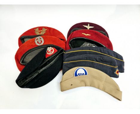 Five berets including Para Regiment, Army Air Corps, German Army Combat Engineers and Cavalry and French Air Force. Three for