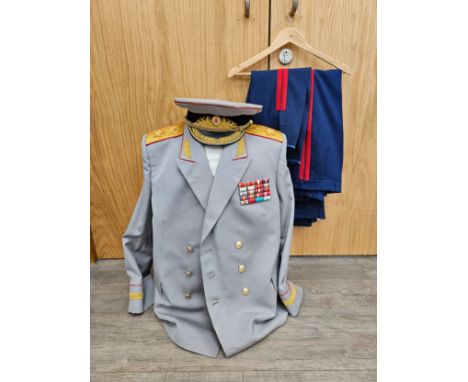A USSR Russian Soviet Army Tank / Artillery Parade officer's uniform, peaked visor cap (grey with black band and red piping, 