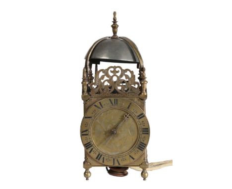 An 18th century and later small brass lantern clock, English  The dial signed 'John Ward Fecit', the rectangular brass four p