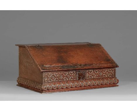 A large and fine Elizabeth I oak boarded desk box, with drawer, London/Home Counties, circa 1580-1600  The top and one-piece 