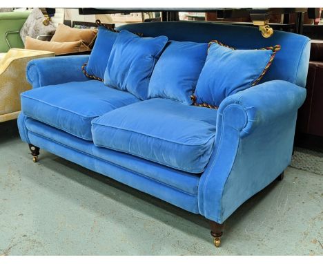 WESLEY BARRELL SOFA, 170cm W, blue velvet upholstered. 