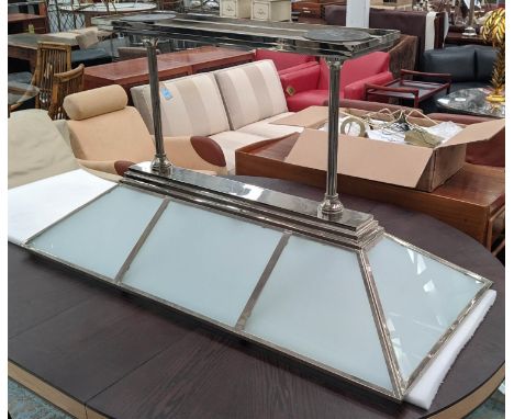 CHARLES EDWARDS POLO LIGHT, made in brass, finished in nickel with frosted glass, 160cm H x 152cm W x 60cm D. 