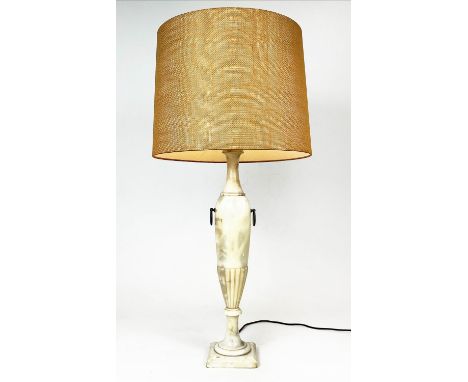 TABLE LAMP, Italian Grand Tour style, hand carved Alabaster, early/mid 20th century, with shade, 106cm H. 