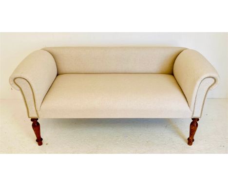 SOFA, 63cm high, 135cm wide, 55cm deep, French provincial style, neutral linen upholstered. 