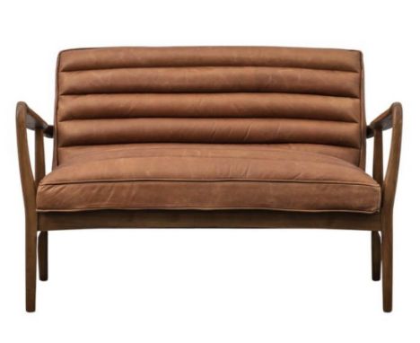 SOFA, 1960s Danish style, ribbed tan leather upholstered, 118cm W x 76cm D x 80cm H. 