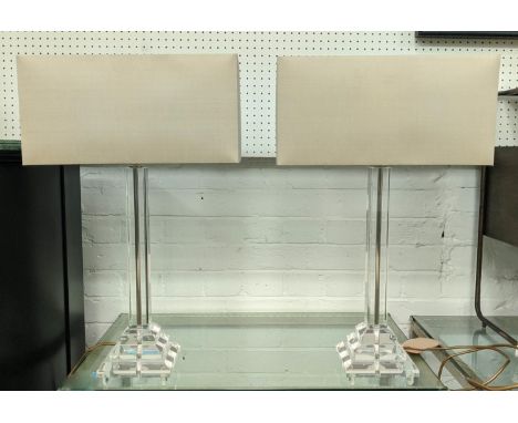 PORTA ROMANA TABLE LAMPS, a pair, perspex, with Porta Romana shades, 64cm H. (2) 