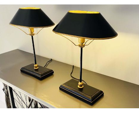 BOUILLOTTE STYLE TABLE LAMPS, a pair, 42cm x 31cm x 20cm, with shades. (2) 