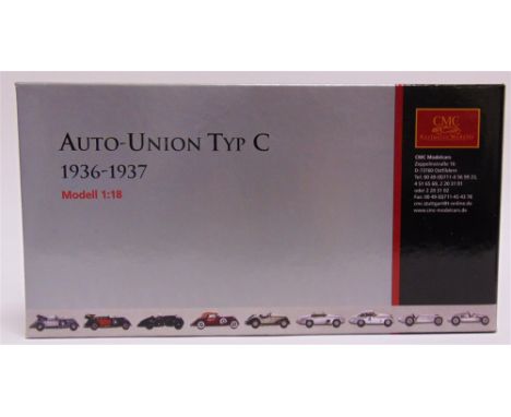 A 1/18 SCALE CMC AUTO-UNION TYPE C, 1936-37  silver, mint or near mint, boxed.   