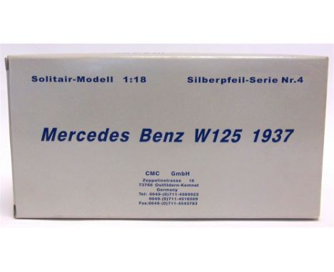 A 1/18 SCALE CMC MERCEDES-BENZ W125, 1937  silver, mint or near mint, boxed.  