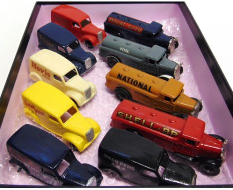 ASSORTED DINKY DIECAST MODEL VEHICLES  comprising six No.280 Delivery Vans and four No.24d Petrol Tank Wagons, all post-war, 