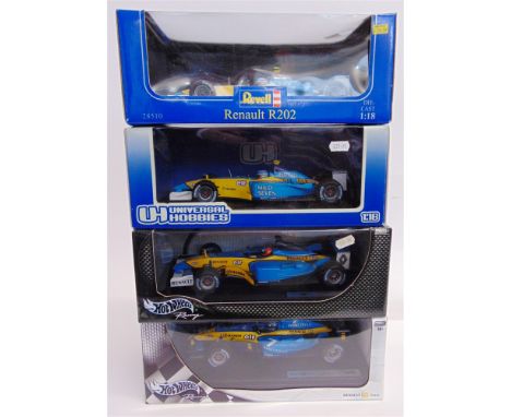 FOUR 1/18 SCALE RENAULT FORMULA 1 RACING CARS  comprising a Revell Renault R202 / RS22 (J. Button); Universal Hobbies Renault