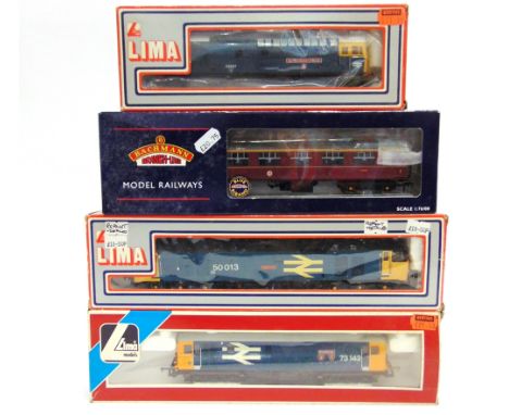 [OO GAUGE]. THREE B.R. LOCOMOTIVES  comprising Lima No.205169, B.R. Class 73 bo-bo electro-diesel locomotive 'Broadlands', 73