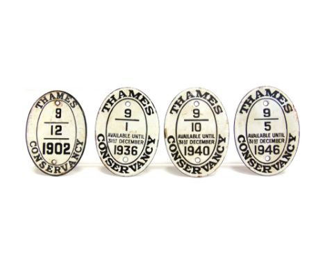 FOUR THAMES CONSERVANCY ENAMEL LICENCE PLATES  for 1902, 1936, 1940 and 1946.
