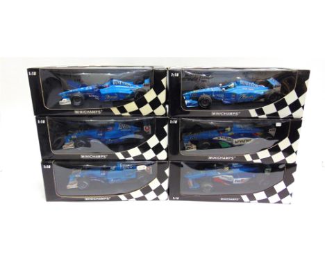 SIX 1/18 SCALE BENETTON FORMULA 1 RACING CARS  comprising a Minichamps Benetton F1 (G. Fisichella); Minichamps Benetton Playl