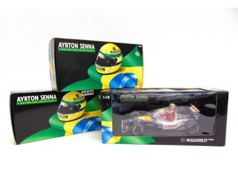 THREE 1/18 SCALE AYRTON SENNA COLLECTION RACING CARS  comprising a Minichamps Williams Renault FW14 (N. Mansell) with A. Senn