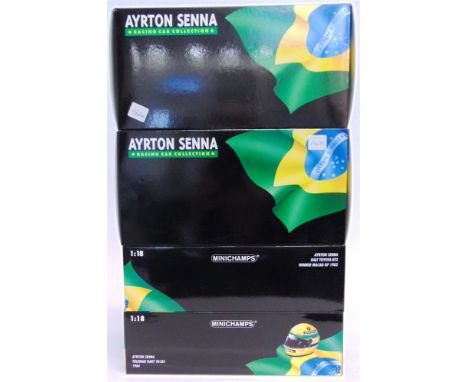 FOUR 1/18 SCALE AYRTON SENNA COLLECTION RACING CARS  comprising a Minichamps Ralt Toyota RT3 (A. Senna), Winner Macau GP; Min