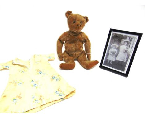 AN EARLY STEIFF PALE GOLD MOHAIR TEDDY BEAR  circa 1910, with boot button eyes and the remains of a horizontally stitched nos