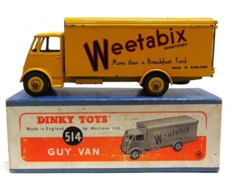 A DINKY NO.514, GUY VAN 'WEETABIX'  first type cab, yellow with matching grooved hubs, good condition (off-side rear door hin