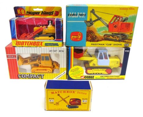 FIVE DIECAST MODEL EXCAVATORS  comprising a Corgi Major Toys No.1128, Priestman Cub Shovel, orange, yellow and grey, near min