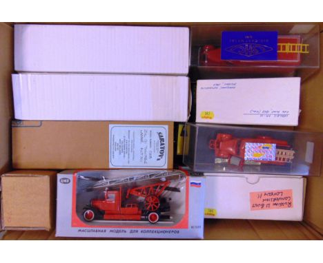 SEVENTEEN MODEL FIRE SERVICE VEHICLES  mainly Russian, each boxed.