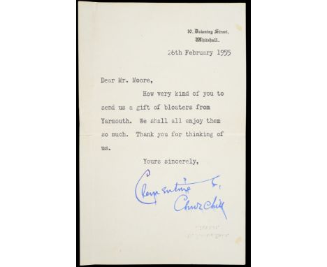 CLEMENTINE CHURCHILL - SIX LETTERS     1949-59, one manuscript and the others typed, to Edward Moore, offering thanks for, am